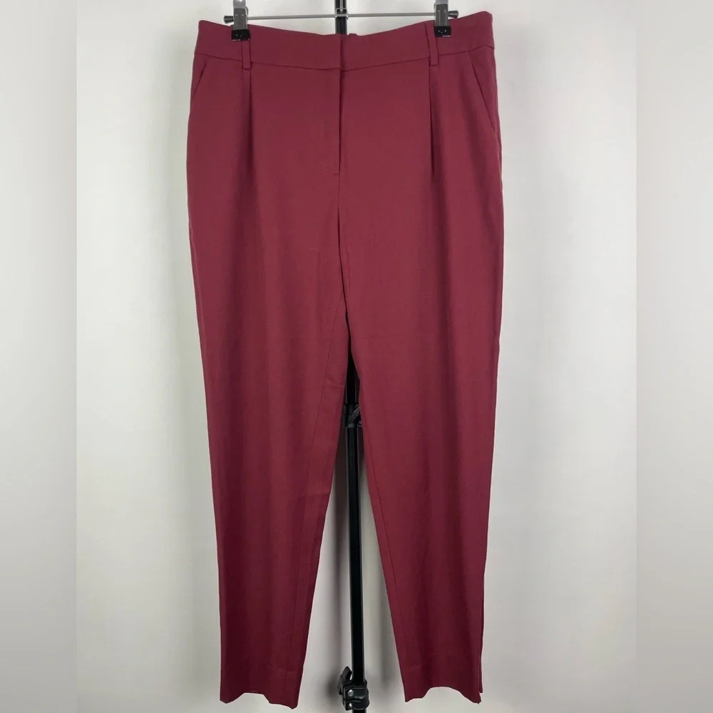 & Other Stories Burgundy Red Tapered Ankle Zip Pleated Wool Blend Pants